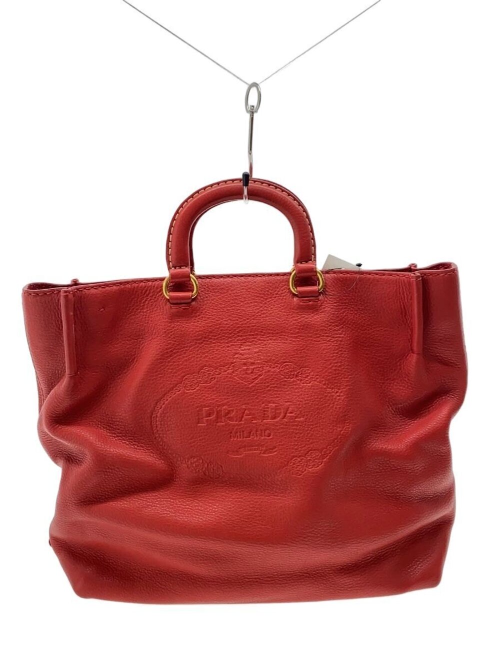 Prada Vitello Daino Leather Shoulder Bag red embossed RED